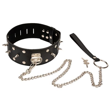 Bdsm Slave Rivets Leather Dog Collar With Leash Lock Chain Metal Fetish