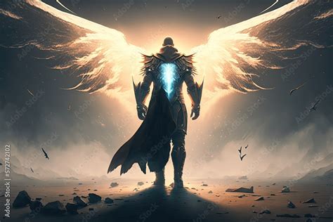 Epic Archangel Warrior Knight Paladin In Heaven With Armor And Wings