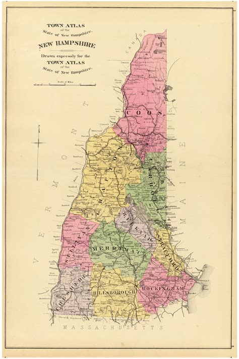 New Hampshire 1892 Hurd Old State Map Reprint Old Maps