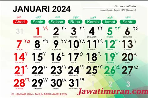 Kalender Jawa Januari 2024 Lengkap Dengan Weton Untuk Menghitung Hari