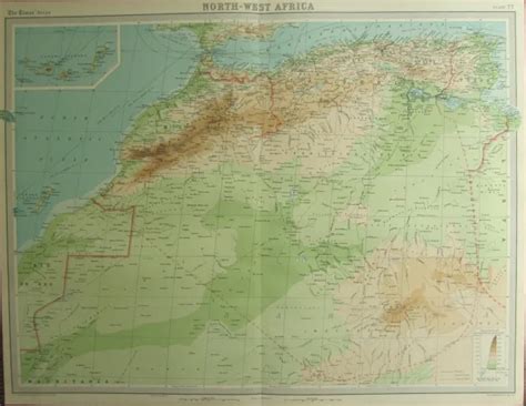 1922 Large Antique Map North West Africa Morocco Algeria Canary