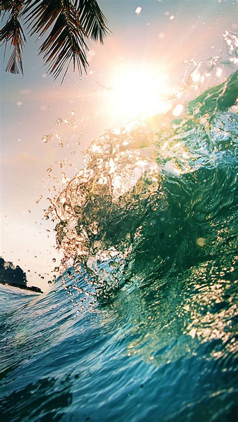 Ocean Waves Sun Free 4K Ultra HD Mobile Wallpaper