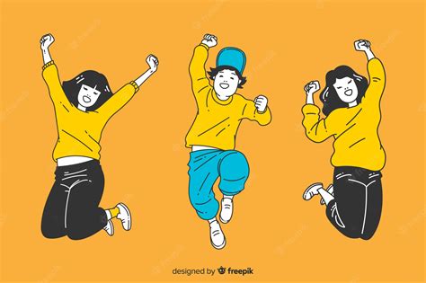 Premium Vector Young People Jumping In Korean Drawing Style