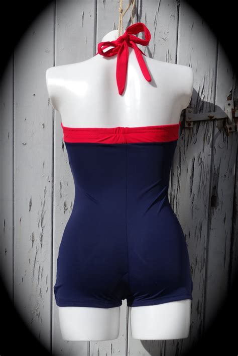 1950s Pin Up Girl Navy Blue Swimming Costume 10 12 14 16 18 20 Etsy