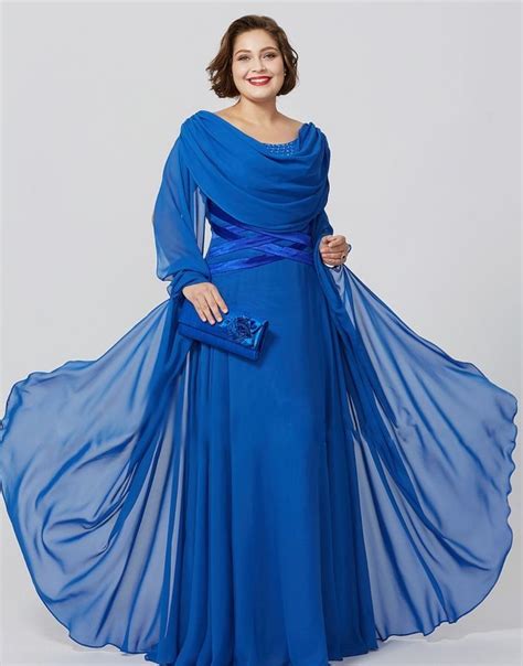 Royal Blue Chiffon Mother Of The Bride Dresses Plus Size Long Sleeve