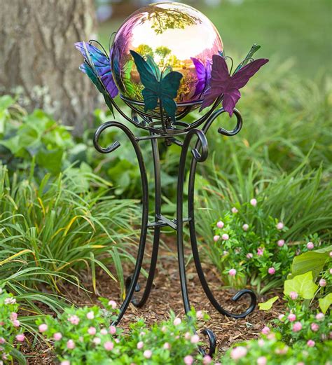 Gazing Ball Stand With Wind Spinning Butterfly Design Gazing Ball Not