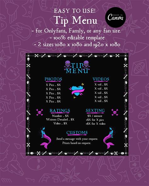 Editable Tip Menu Template For Onlyfans Fansly Or Any Site Etsy Menu Template Sexting Only