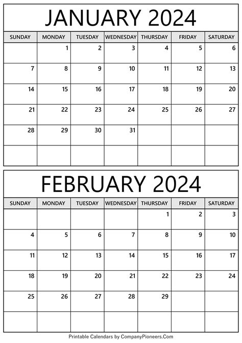 January And February 2024 Calendar Free Printable Printable Calendar 2024