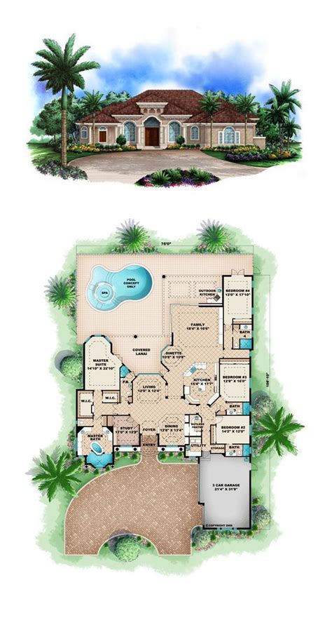 Mediterranean Style House Plan 60416 With 4 Bed 5 Bath 3 Car Garage
