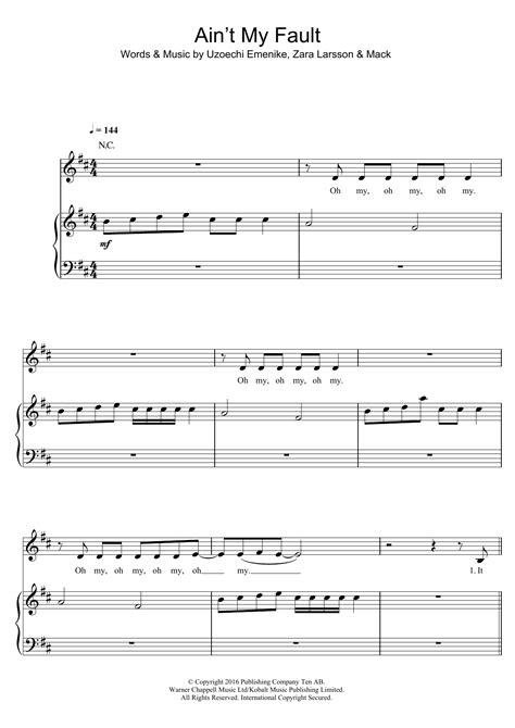 Aint My Fault Sheet Music Zara Larsson Piano Vocal And Guitar Chords