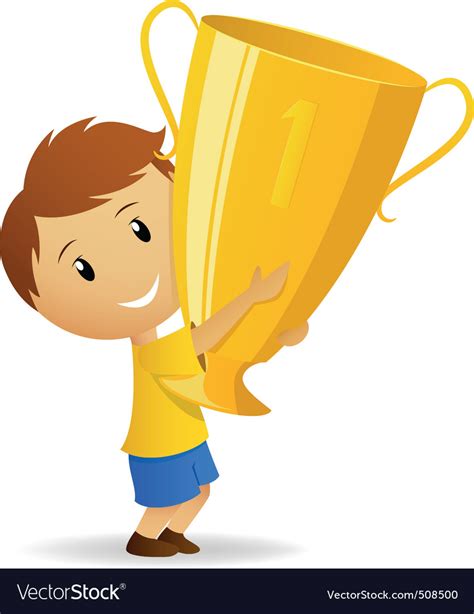 Cartoon Young Winner With Golden Trophy Cup Vector Image
