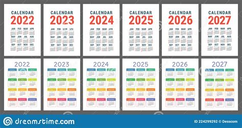 Zakagenda 2022 2023 2024 2025 2026 En 2027 Engels Vectorkalender