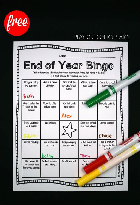 End Of The Year Bingo Last Day Of School End Of Year School Activities