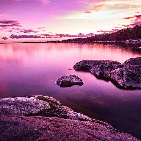 Sunset Wallpaper 4k Lake Purple Pink Sky Scenery Body Of Water