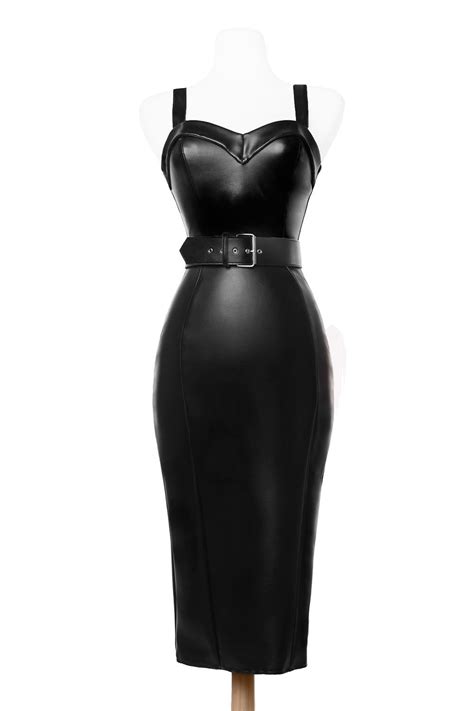 deadly dames downtown dame dress in faux black leather dress style black strut it