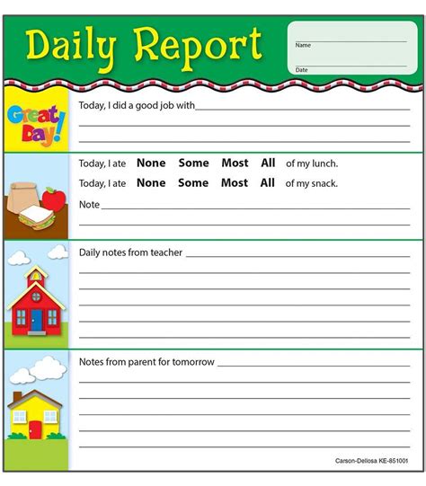 Free Printable Preschool Preschool Daily Report Pdf