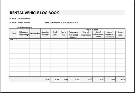 Rental Vehicle Log Book Template For Excel Excel Templates