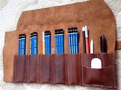 Leather Pencil Roll Paintbrush Roll Brush Holder By