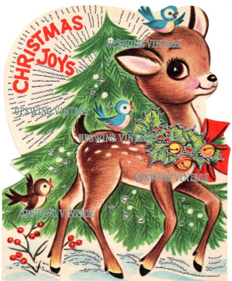 Printable Vintage Christmas Card Instant Digital Download Deer With