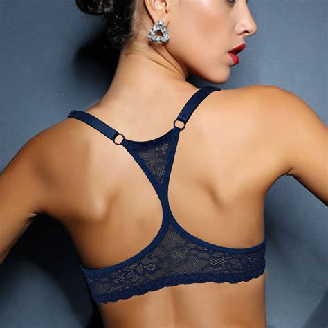 Women Front Close Lace Racer Back Bra Thin Padded Lingerie 32 44 A B C