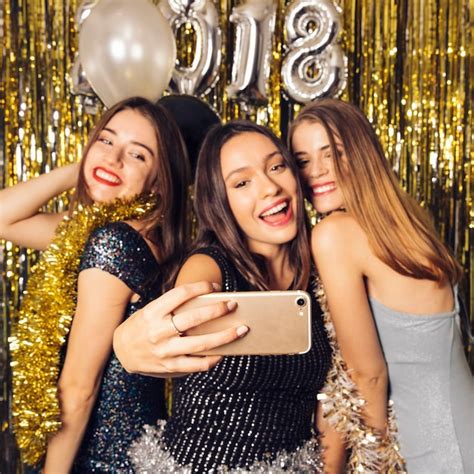 Free Photo Three Party Girls Taking Selfie On New Year Celebration