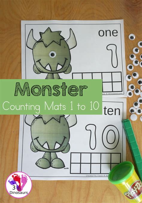 Free Monster Number Count Mats From 1 To 10 3 Dinosaurs