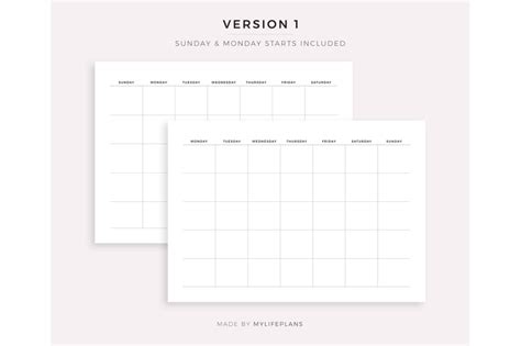 Blank Monthly Calendar Printable Landscape Minimal Calendar Template