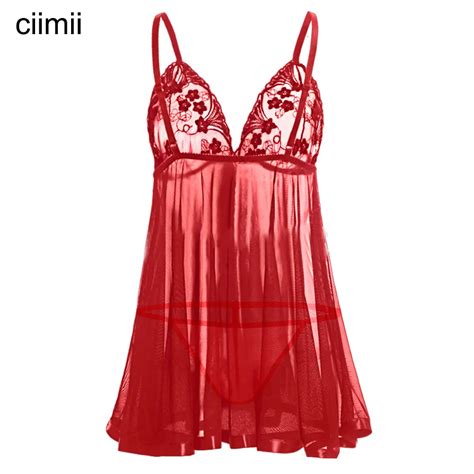 Ciimii Plus Size S 6xl Lace Lingerie Night Dress Embroidery Nightgown For Women Porn Bobydoll