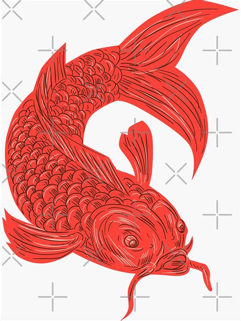 Red Koi Nishikigoi Carp Fish Drawing Sticker By Patrimonio Redbubble