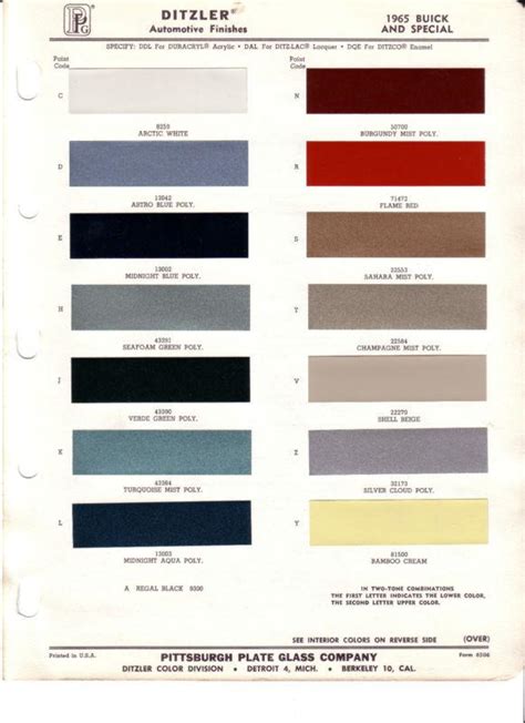 1965 Buick Riviera Color Chart