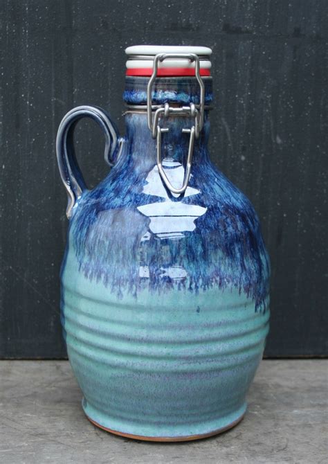 Ceramic Beer Growler Hand Thrown 60 Oz Pottery Growler Great For