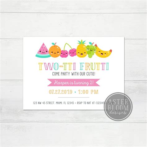 Two Tti Frutti Invitation Cute Fruit Party Invite Kawaii Fruit
