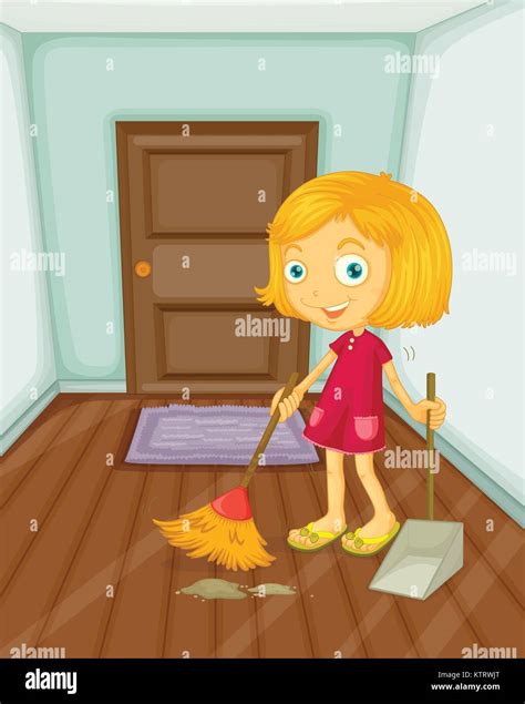 Illustration Of Girl Sweeping The Floor Stock Vector Image And Art Alamy