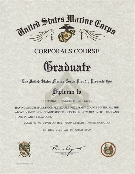 Corporals Course Usmc Certificate