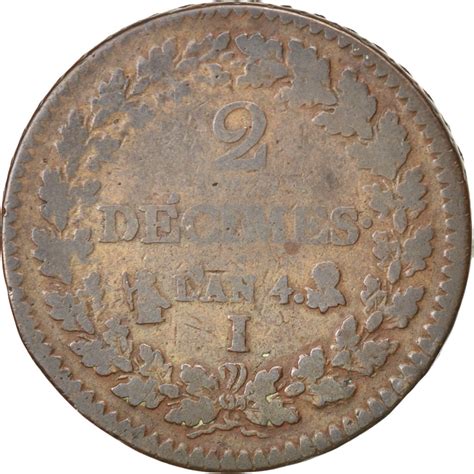 Coin France Dupré 2 Décimes 1795 Limoges F12 15 Bronze Km6383