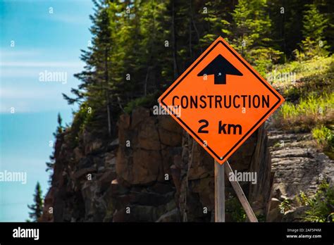 Construction Work Two Kilometer Ahead Temporary Condition Road Signs