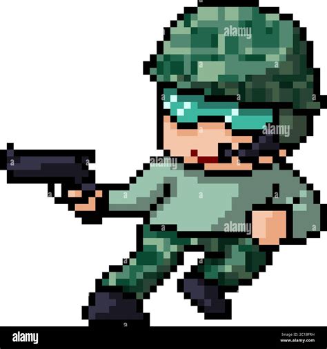 Vector Pixel Art Soldier Kid Isolated Cartoon Stock Vector Image And Art