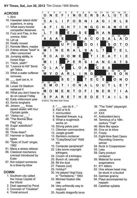 the new york times crossword in gothic 06 30 12 — spare the details