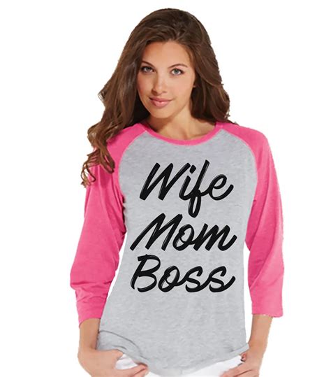 Funny Mom Shirt Wife Mom Boss Womens Pink Raglan T Shirt Womens