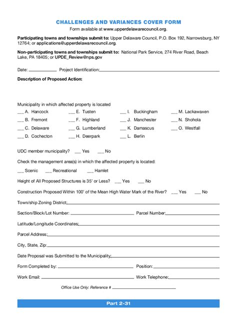 Fillable Online Challenges And Variances Cover Form Fax Email Print