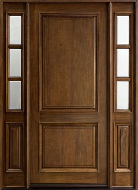 Entry Door In Stock Single With 2 Sidelites Solid Wood With Walnut