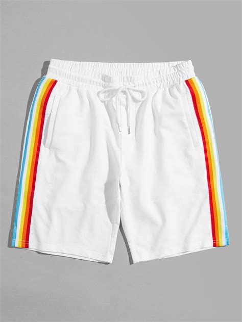 Men Rainbow Striped Side Drawstring Waist Shorts Shein Sheinside