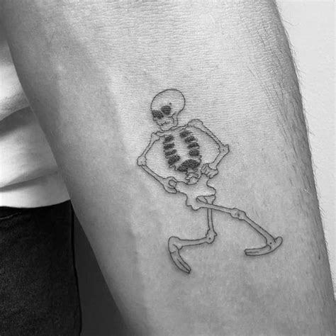 Fine Line Dancing Skeleton Tattoo Located On The Inner