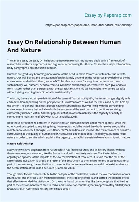 Essay On Relationship Between Human And Nature Free Essay Example