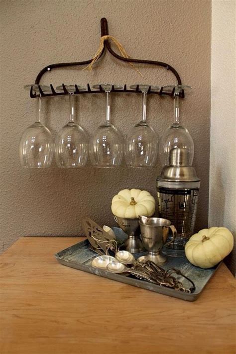 Wine Glasses Held With Old Garden Rake Wine Glass Holder Diy Home