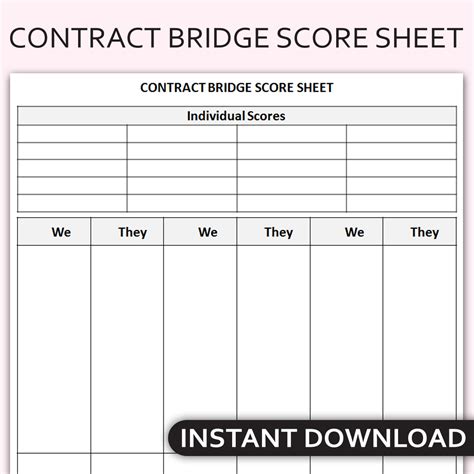 Printable Contract Bridge Score Sheet Bridge Game Scoring P Inspire