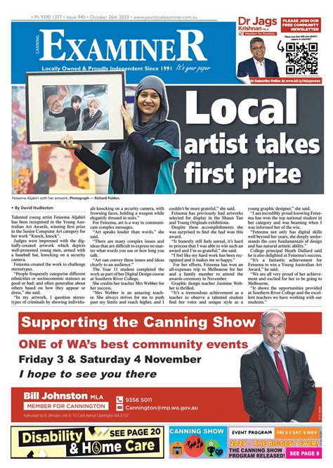 Examiner Newspapers Canning Examiner Newspaper 26th October 2023 Page 1