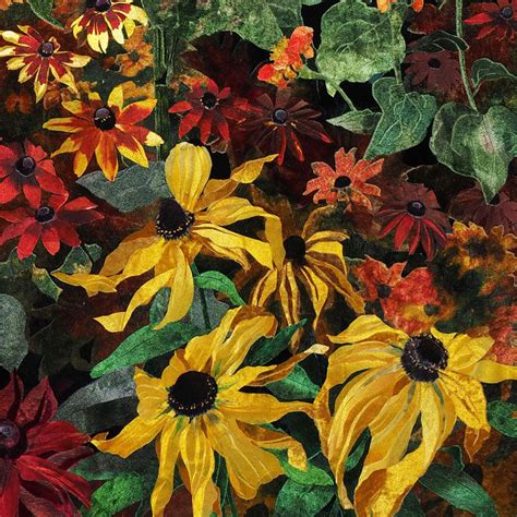 Textile Art Rudbeckias And Sunflowers Amanda Richardson