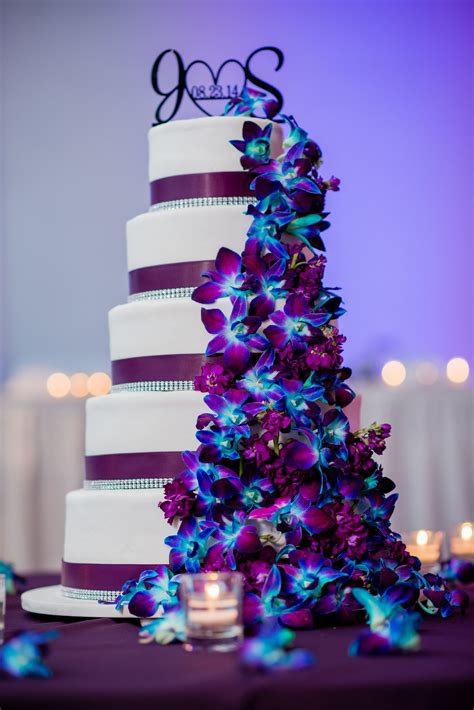 Our Wedding Cake Purple Plum Theme With Dendrobium Orchids Dyed Blue