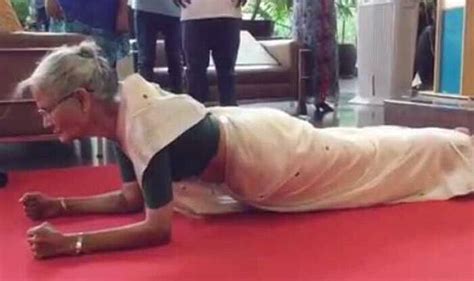 Milind Somans 78 Year Old Mother Usha Soman Does A Plank Wearing Sari Watch Video